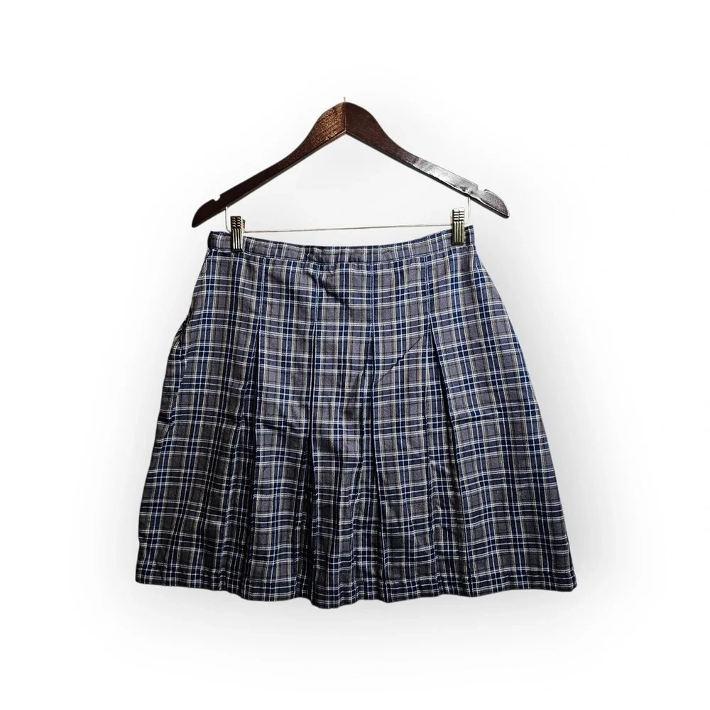 Lands' End Blue Plaid Pleated Schoolgirl Skirt - Size 4
